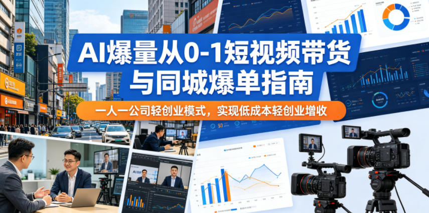 AI爆量从0-1短视频带货与同城爆单指南，一人一公司轻创业模式，实现低成本轻创业增收-AI学习资源网
