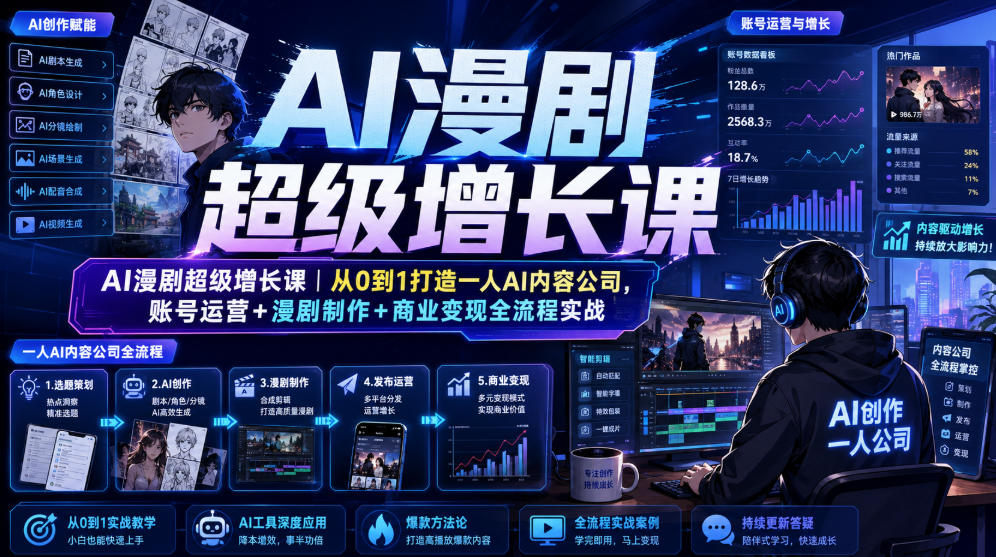 AI漫剧超级增长课｜从0到1打造一人AI内容公司，账号运营+漫剧制作+商业变现全流程实战-AI学习资源网