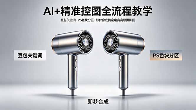 AI+精准控图全流程教学 豆包关键词+PS色块分区+即梦合成搞定电商高级摄影图-AI学习资源网