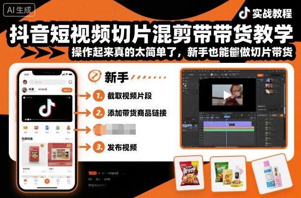 抖音短视频切片混剪带货教学，操作起来真的太简单了，新手也能做切片带货-AI学习资源网