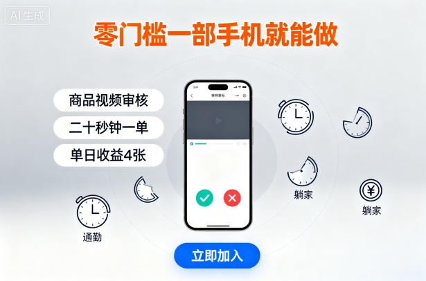 零门槛一部手机就能做，商品视频审核，通勤躺家碎片时间都能做，二十秒钟一单，单日收益4张【揭秘】-AI学习资源网