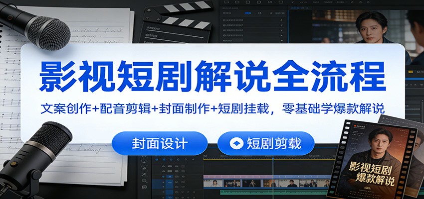 影视短剧解说全流程：文案创作+配音剪辑+封面制作+短剧挂载，零基础学爆款解说-AI学习资源网
