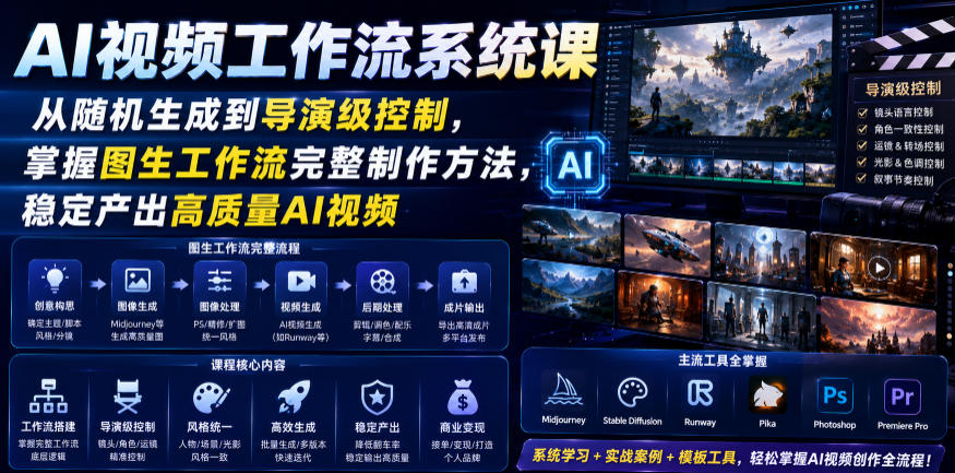 AI视频工作流系统课,从随机生成到导演级控制,掌握图生工作流完整制作方法,稳定产出高质量AI视频-AI学习资源网