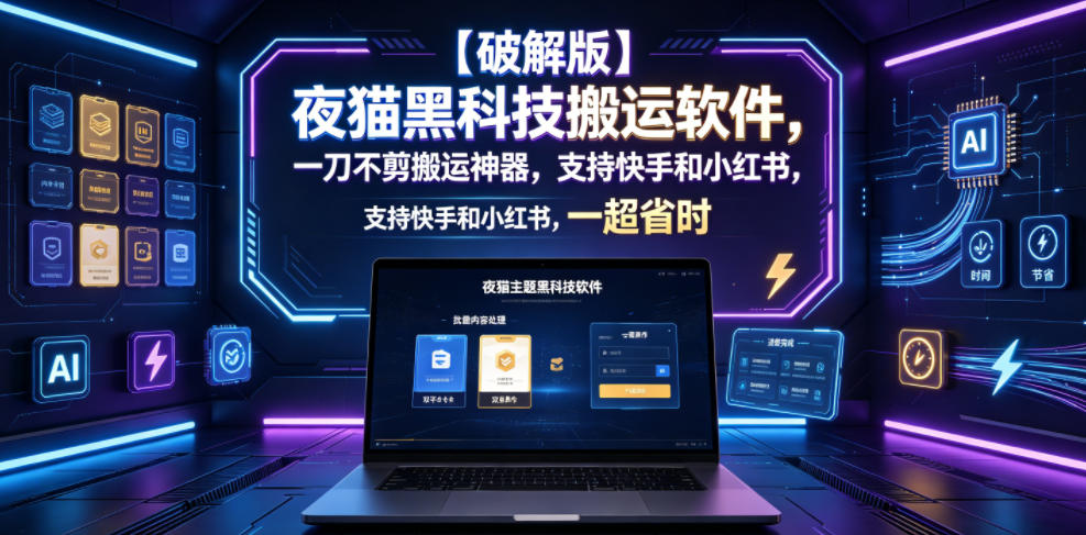 【破解版】夜猫黑科技搬运软件，一刀不剪搬运神器，支持快手和小红书，一键搬运超省时！-AI学习资源网