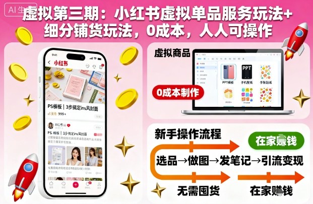虚拟第三期:小红书虚拟单品服务玩法+细分铺货玩法,0成本,人人可操作(更新)-AI学习资源网
