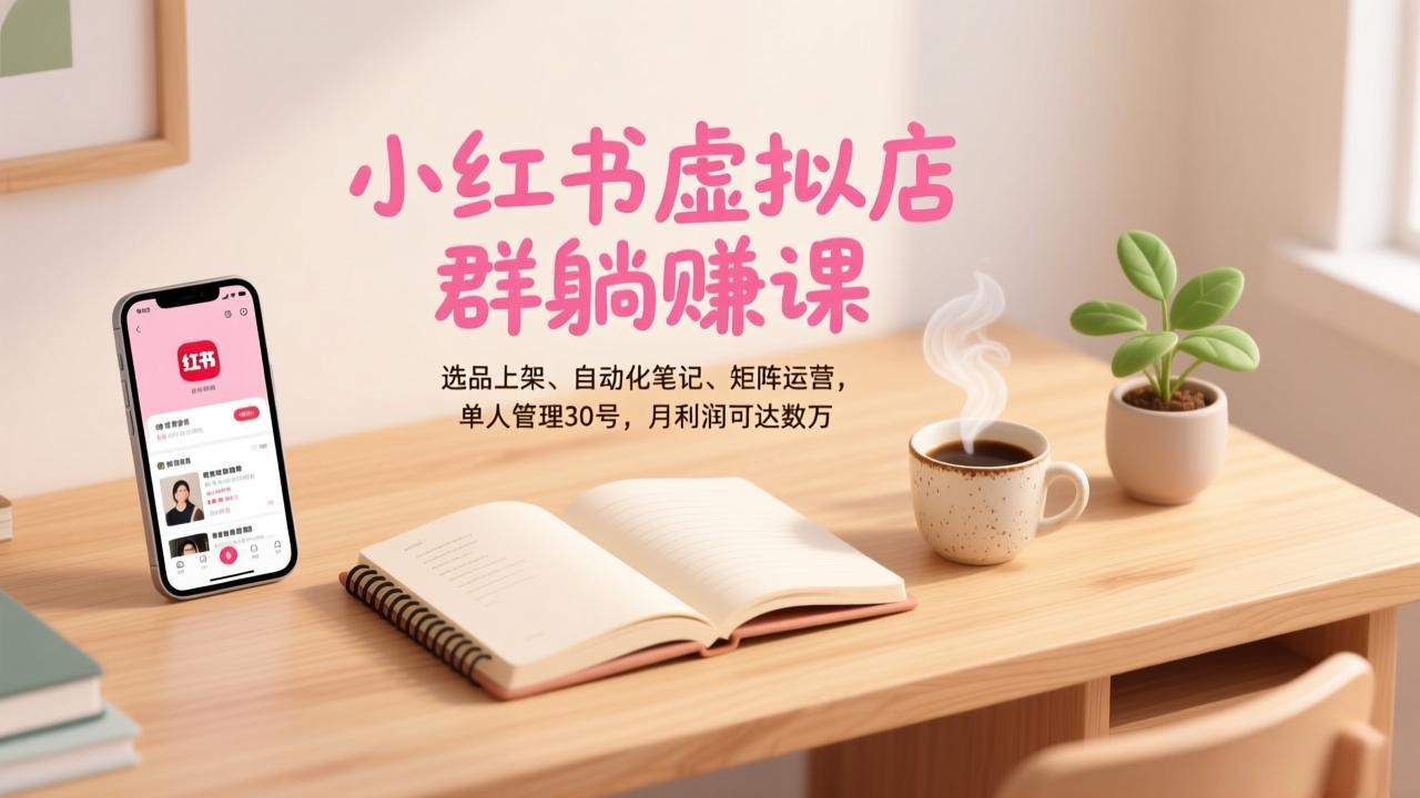 小红书虚拟店群躺赚课，选品上架、自动化笔记、矩阵运营，单人管理30号，月利润可达数万-AI学习资源网