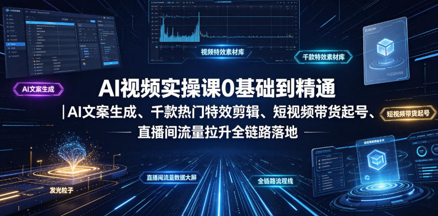 AI视频实操课0基础到精通｜AI文案生成、千款热门特效剪辑、短视频带货起号、直播间流量拉升全链路落地-AI学习资源网