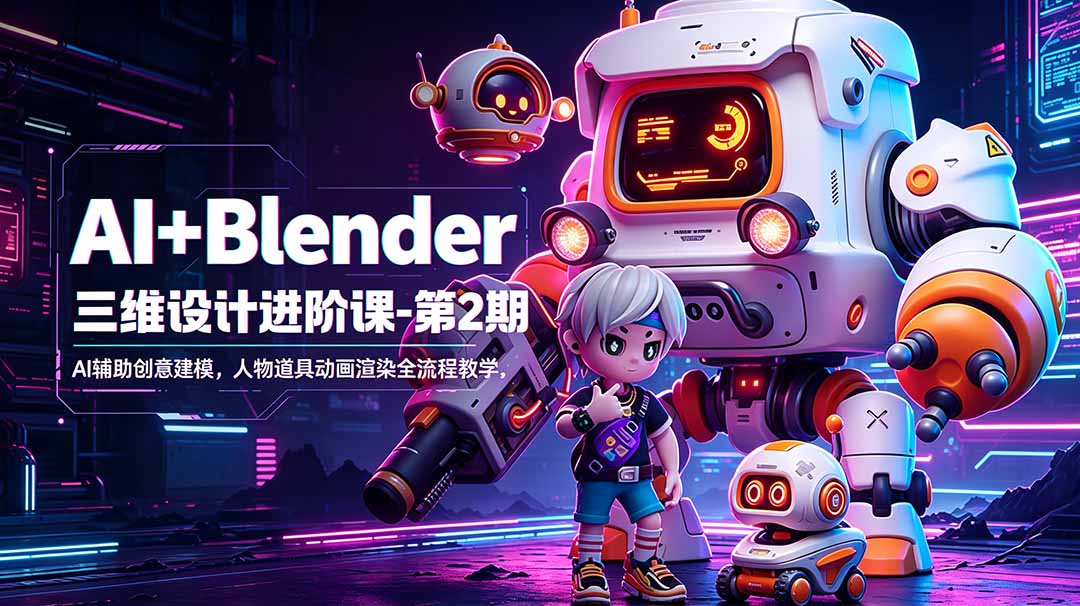AI+Blender三维设计进阶课-第2期：AI辅助创意建模，人物道具动画渲染全流程教学-AI学习资源网