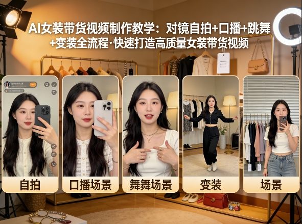 AI女装带货视频制作教学,对镜自拍、口播、跳舞、变装全流程,快速打造高质量女装带货视频-AI学习资源网