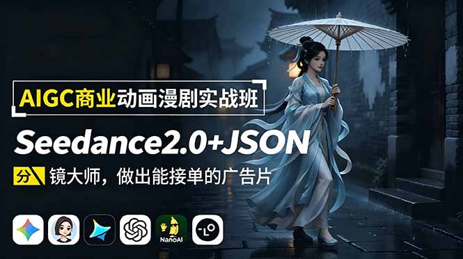 AIGC商业动画漫剧实战班-更新：Seedance2.0+JSON分镜大师，做出能接单的广告片-AI学习资源网