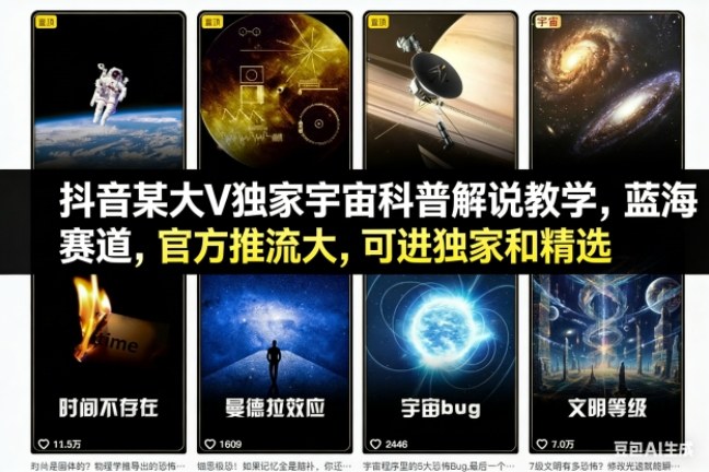 抖音某大V独家宇宙科普解说教学，蓝海赛道，官方推流大，可进独家和精选-AI学习资源网