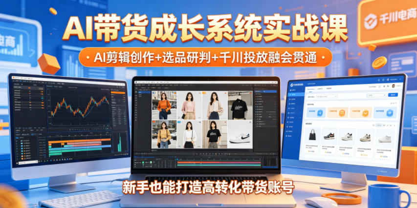 AI带货成长系统实战课,AI剪辑创作+选品研判+千川投放融会贯通,新手也能打造高转化带货账号(更新2026年)-AI学习资源网