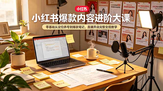 小红书爆款内容进阶大课，零基础从定位养号到爆款笔记，直播开店完整变现教学-AI学习资源网