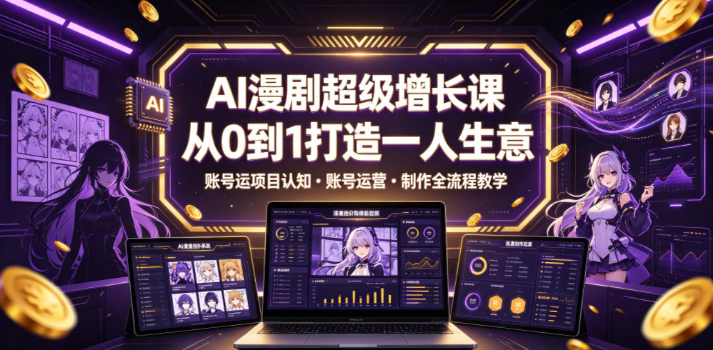 AI漫剧超级增长课，从0到1打造一人生意，项目认知・账号运营・制作全流程教学-AI学习资源网