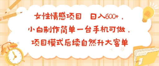 女性情感项目 小白制作简单一台手机可做 项目模式后续自然升大客单 日入6张-AI学习资源网