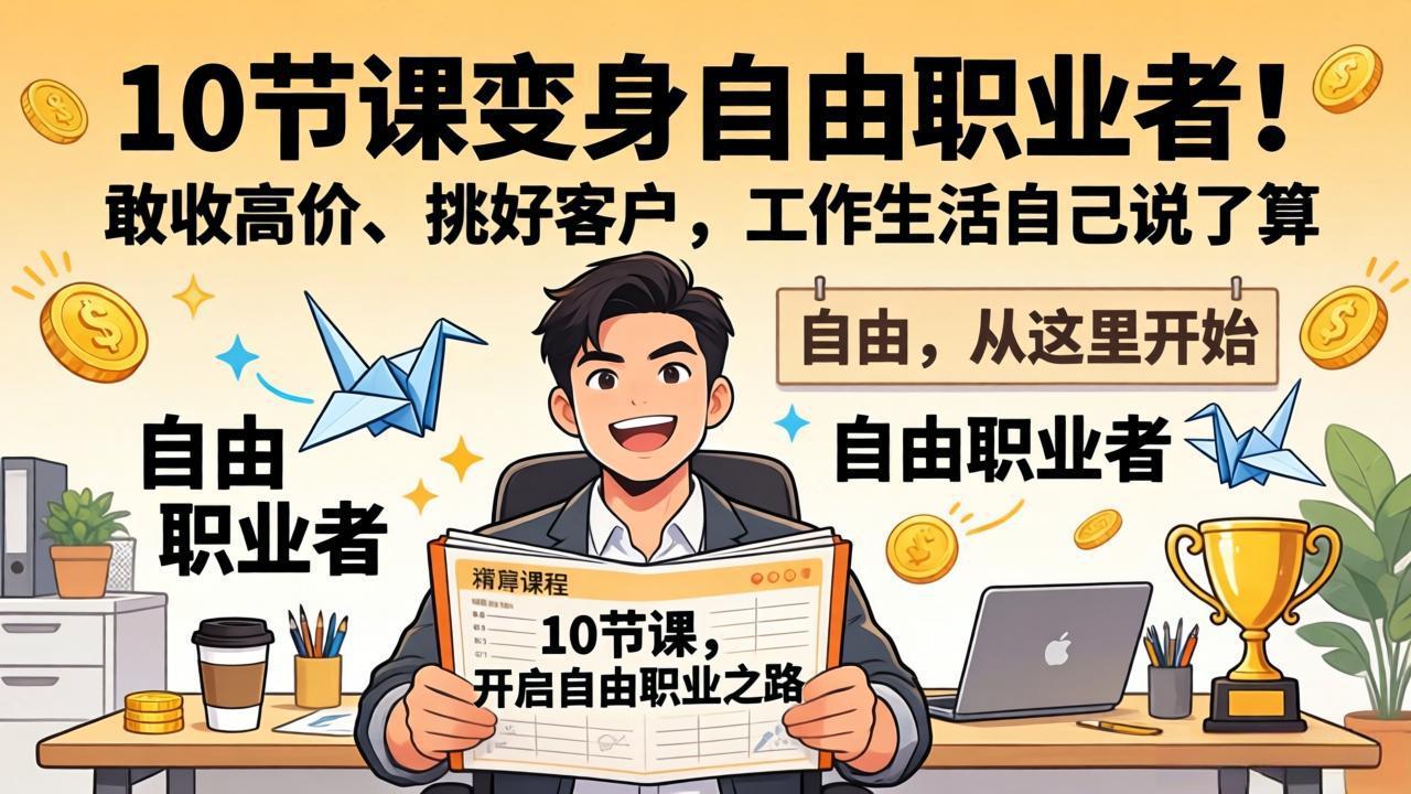 10 节课变身自由职业者!敢收高价、挑好客户,工作生活自己说了算-AI学习资源网