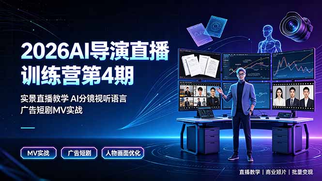 2026AI导演直播训练营第4期，实景直播教学AI分镜视听语言，广告短剧MV实战，解决人物画面崩坏痛点-AI学习资源网