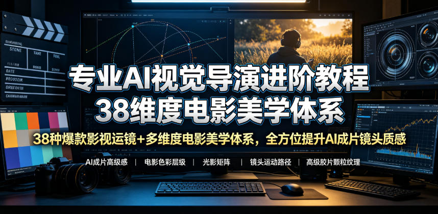 专业AI视觉导演进阶教程，38种爆款影视运镜+多维度电影美学体系，全方位提升AI成片高级感与镜头质感-AI学习资源网