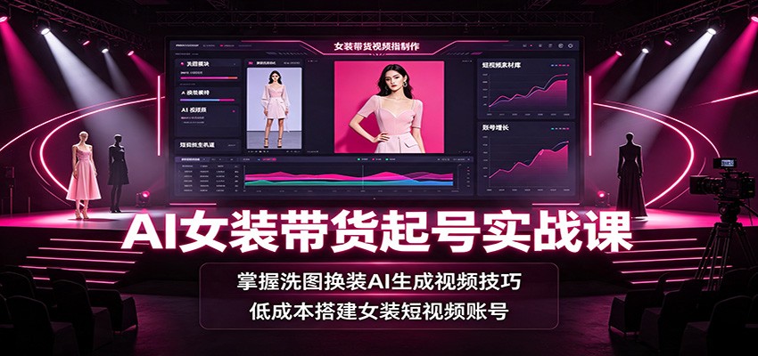 AI女装带货起号实战课：掌握洗图换装AI生成视频技巧，低成本搭建女装短视频账号-AI学习资源网