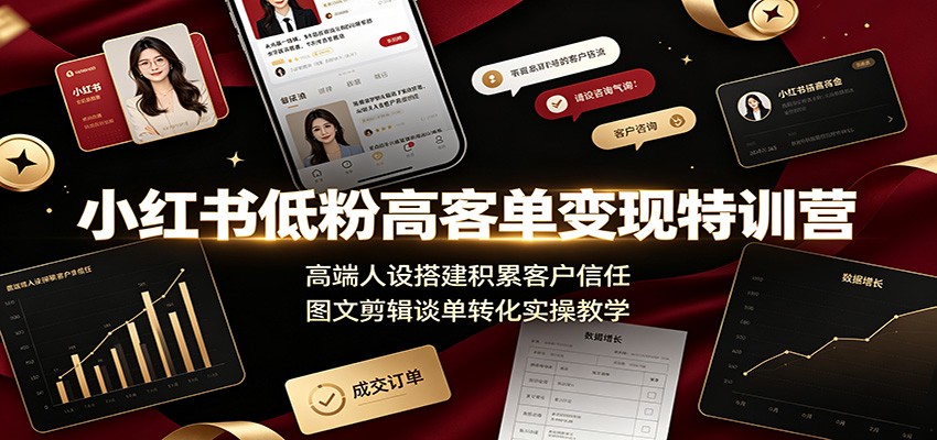 小红书低粉高客单变现特训营:高端人设搭建积累客户信任,图文剪辑谈单转化实操教学-AI学习资源网