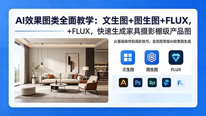 AI效果图类全面教学：文生图+图生图+FLUX，快速生成家具摄影棚级产品图-AI学习资源网