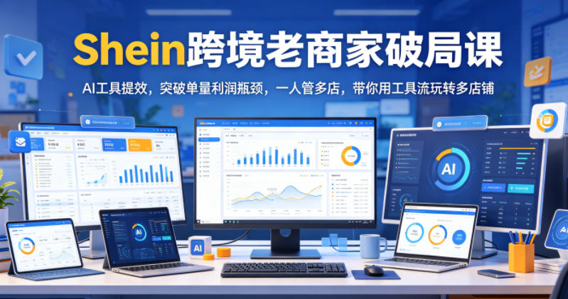 Shein跨境老商家破局课，AI工具提效，突破单量利润瓶颈，一人管多店，带你用工具流玩转多店铺-AI学习资源网