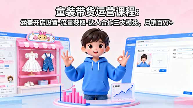童装带货运营课程：涵盖开店设置-流量获取-达人合作三大模块，月销百万+-AI学习资源网