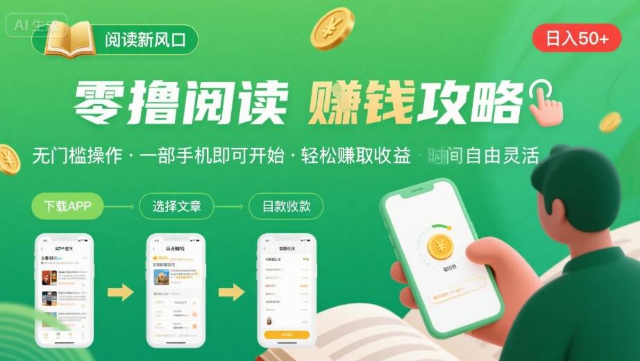零撸阅读新风口，无门槛轻松挣，一部手机，日入 50-3张【揭秘】-AI学习资源网