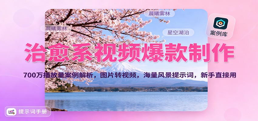 治愈系视频爆款制作，700万播放量案例解析，图片转视频，海量风景提示词，新手直接用-AI学习资源网