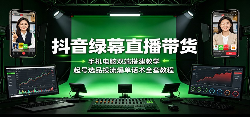 抖音绿幕直播带货：手机电脑双端搭建教学，起号选品投流爆单话术全套教程-AI学习资源网