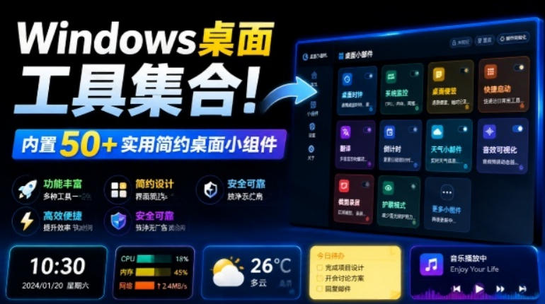 Windows桌面工具集合！内置50+实用简约桌面小组件，含截图、录屏、翻译、天气等，多秘工具箱-AI学习资源网