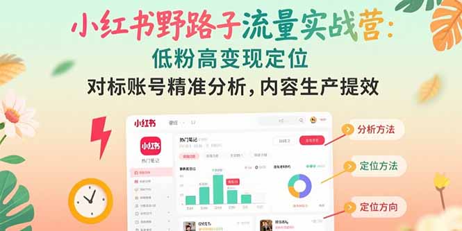 小红书野路子流量实战营：低粉高变现定位 对标账号精准分析 内容生产提效-AI学习资源网