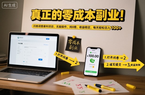真正的零成本副业!问卷调查暴利项目,无脑操作,纯0撸,收益稳定,每天轻松日入100+【揭秘】-AI学习资源网