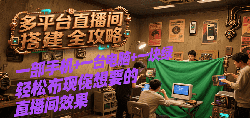 多平台直播间搭建全攻略，一部手机+一台电脑+一块绿布轻松实现你想要的直播间效果-AI学习资源网