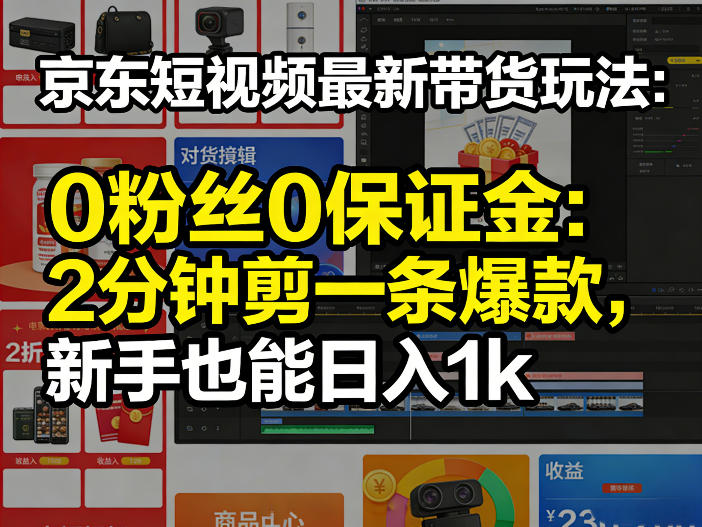 京东短视频最新带货玩法，0粉丝0保证金，2分钟剪一条爆款，新手也能日入1k+【揭秘】-AI学习资源网