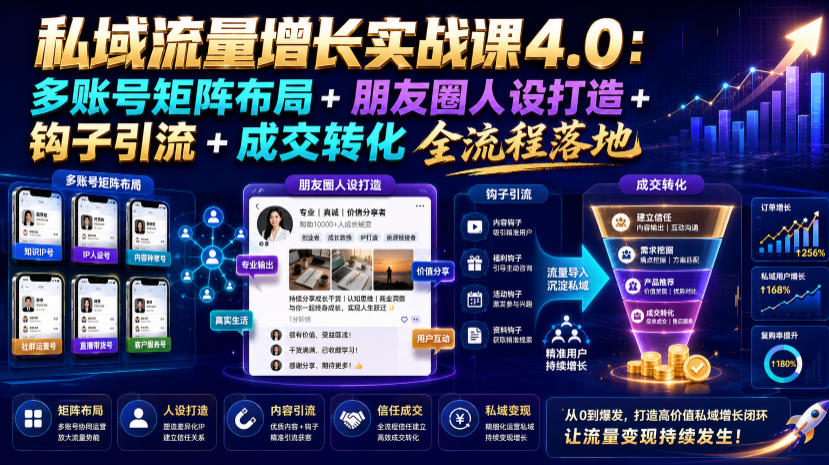 私域流量增长实战课4.0:多账号矩阵布局+朋友圈人设打造+钩子引流+成交转化全流程落地-AI学习资源网