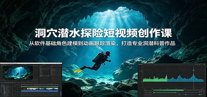 洞穴潜水探险短视频创作课：从软件基础角色建模到动画跟踪渲染，打造专业洞潜科普作品-AI学习资源网