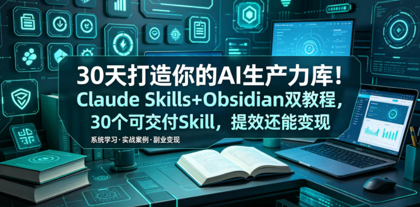 30天打造你的AI生产力库!Claude Skills+Obsidian 双教程,30 个可交付 Skill,提效还能变现-AI学习资源网