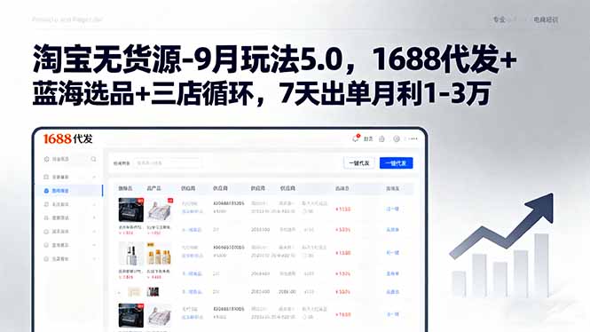 淘宝无货源-9月玩法5.0，1688代发+蓝海选品+三店循环，7天出单月利1-3万-AI学习资源网
