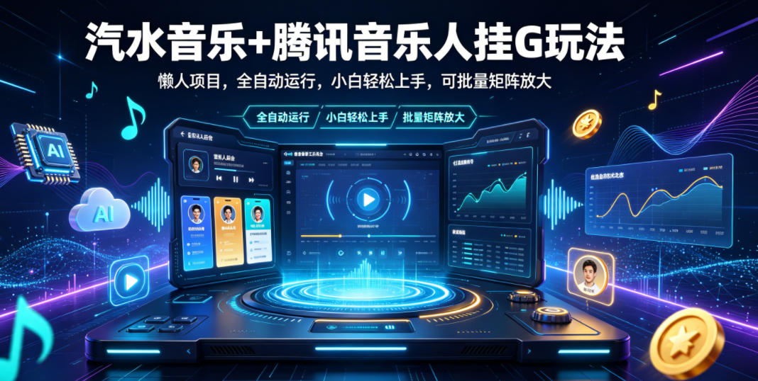 汽水音乐+腾讯音乐人挂G玩法，懒人项目，全自动运行，小白轻松上手，可批量矩阵放大【揭秘】-AI学习资源网