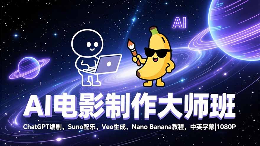 AI电影制作大师班：ChatGPT编剧、Suno配乐、Veo生成，Nano Banana教程，中英字幕|1080P-AI学习资源网
