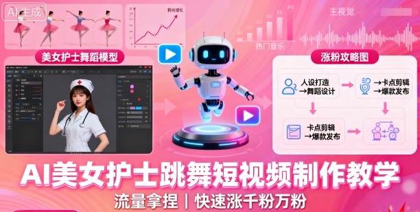 AI美女护士跳舞短视频制作教学，流量拿捏，快速涨千粉万粉【提示词+视频教程】-AI学习资源网