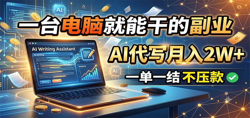 一台电脑就能干的副业,AI代写月入2W+,一单一结不压款-AI学习资源网