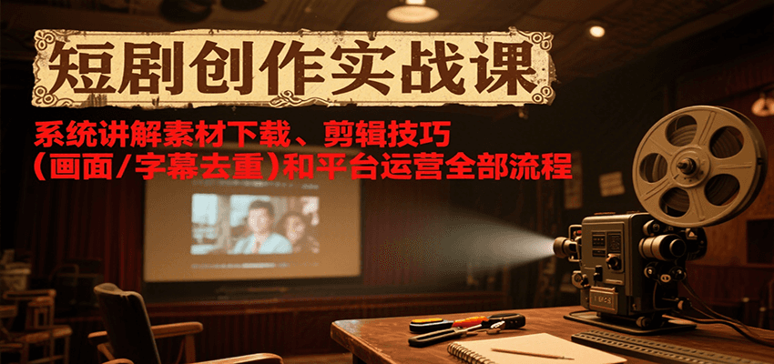 短剧创作实战课，系统讲解素材下载、剪辑技巧(画面/字幕去重)和平台运营全部流程-AI学习资源网