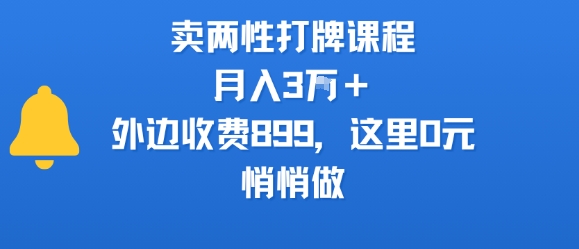 卖两性打牌课程，月入3W+外边收费899的课程，这里0元，悄悄做-AI学习资源网