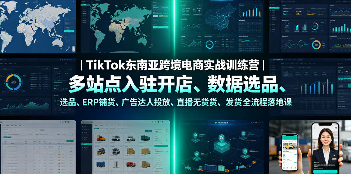 TikTok东南亚跨境电商实战训练营｜多站点入驻开店、数据选品、ERP铺货、广告达人投放、直播无货源发货全流程落地课-AI学习资源网