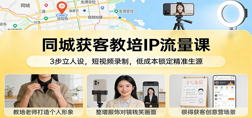 同城获客教培IP流量课：3步立人设，短视频录制，低成本锁定精准生源-AI学习资源网