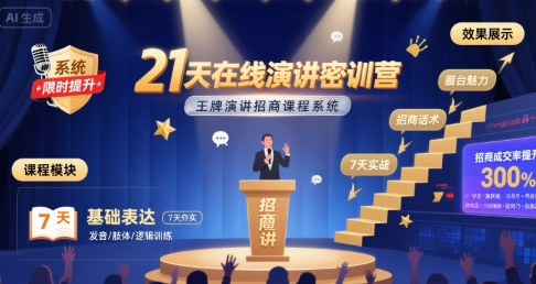 21天在线演讲密训营，王牌演讲招商课程系统-AI学习资源网