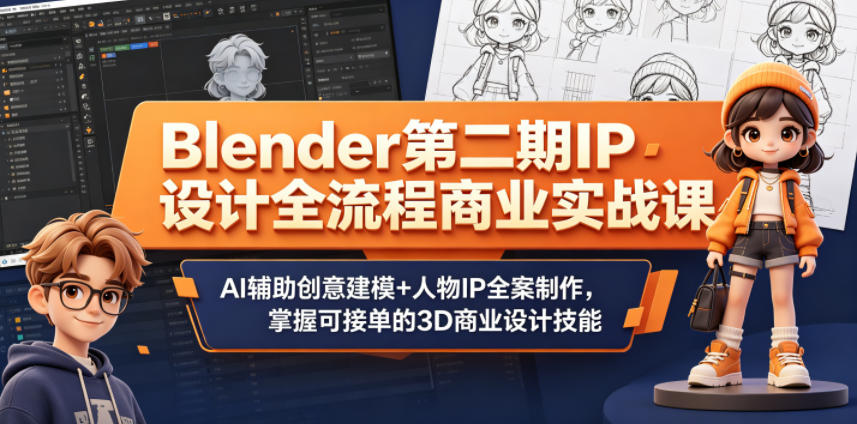 Blender第二期IP设计全流程商业实战课，AI辅助创意建模+人物IP全案制作，掌握可接单的3D商业设计技能-AI学习资源网