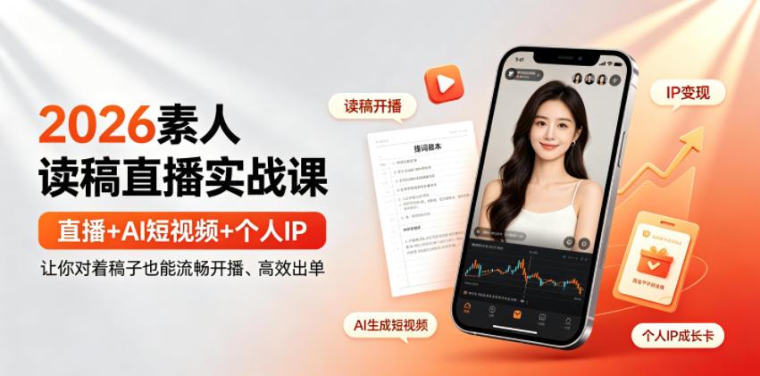 2026素人读稿直播实战课｜直播+AI短视频+个人IP，让你对着稿子也能流畅开播、高效出单-AI学习资源网
